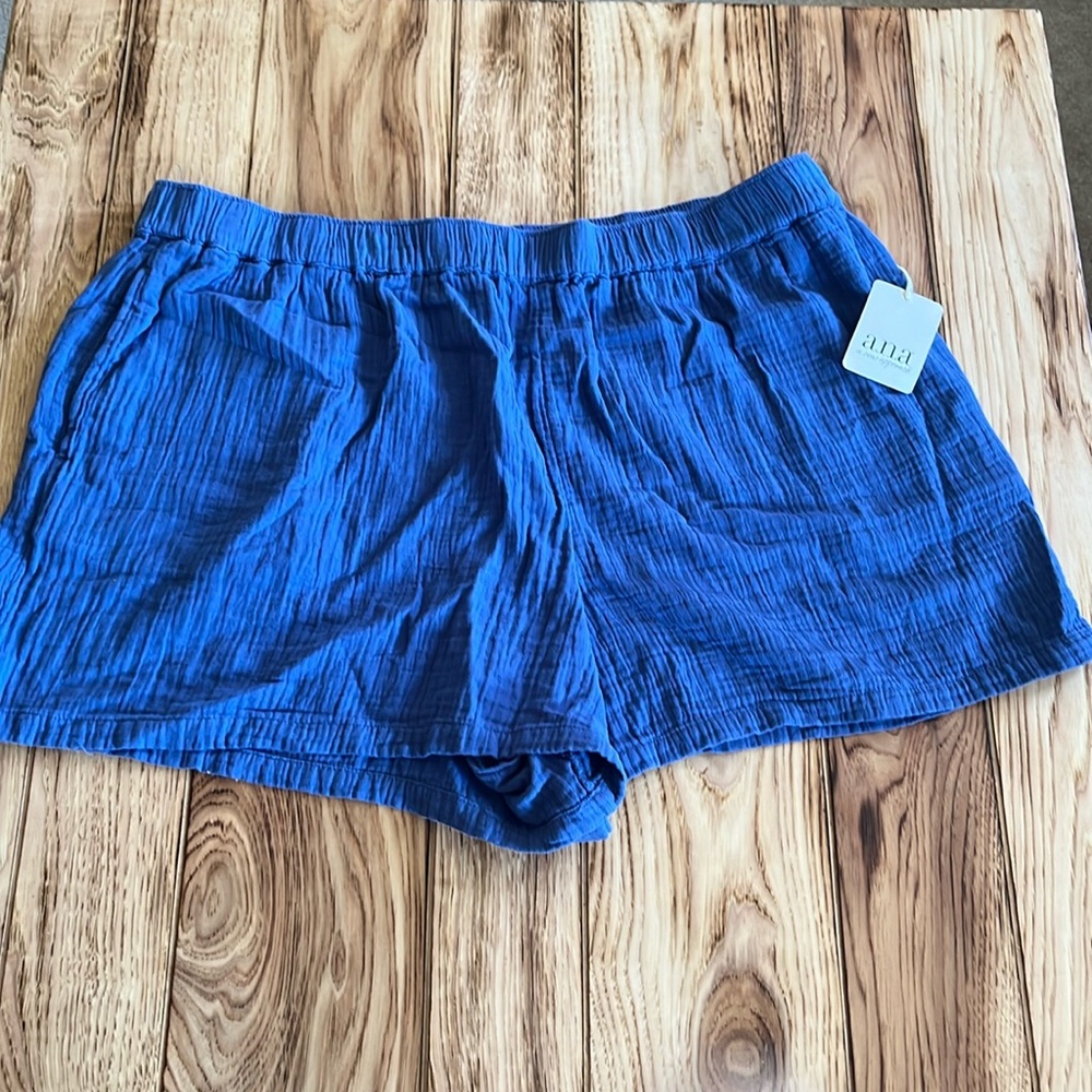 NWT ANA Paper Bag Shorts Blue Womens XLarge Bohemian Festival Cotton shorts